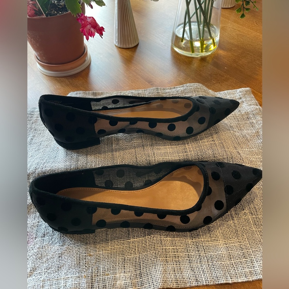 J. Crew Womens Black Mesh Polka Dot Flats Size 9 1/2. Used - great condition